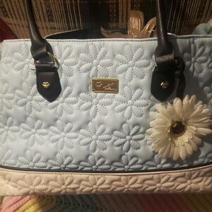 Light Blue and White Floral Handbag